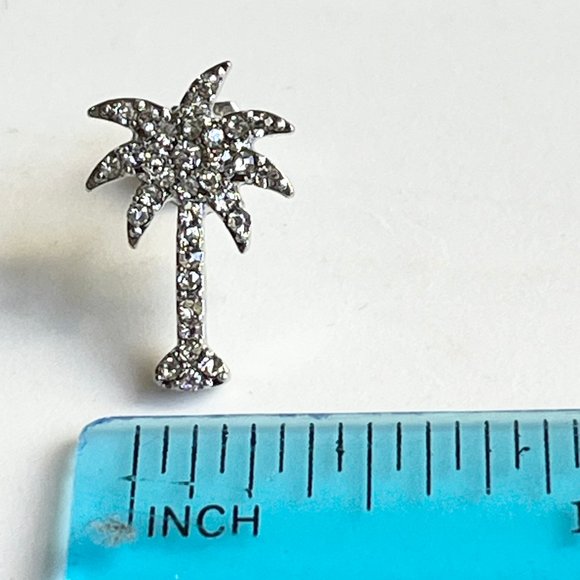 Palm Tree Earrings Crystal Silver Plated Post Stud Tropical Island Beach Life - Picture 8 of 8